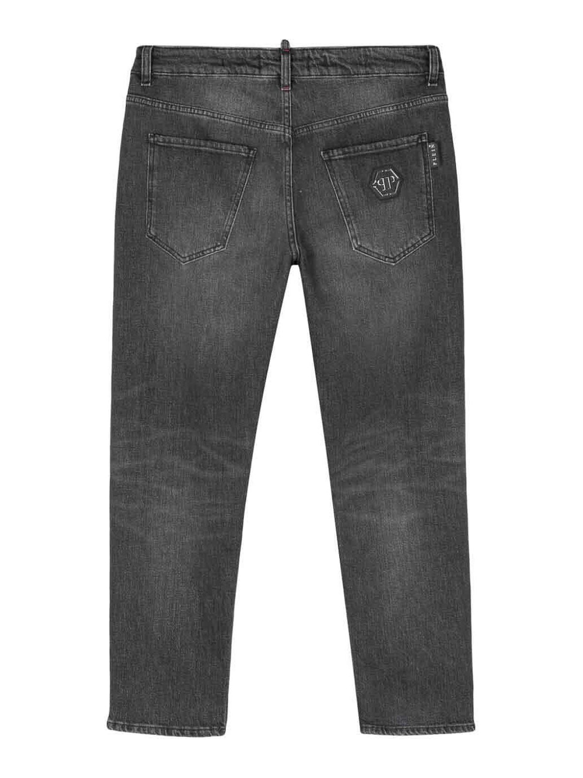 Shop Philipp Plein Detroit Fit Jeans In Gris Claro