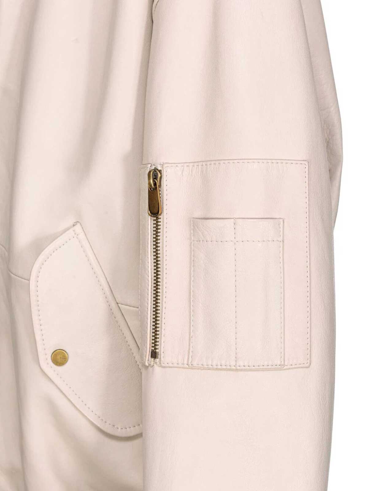 Shop Pinko Monterosi Leather Bomber Jacket In Beis