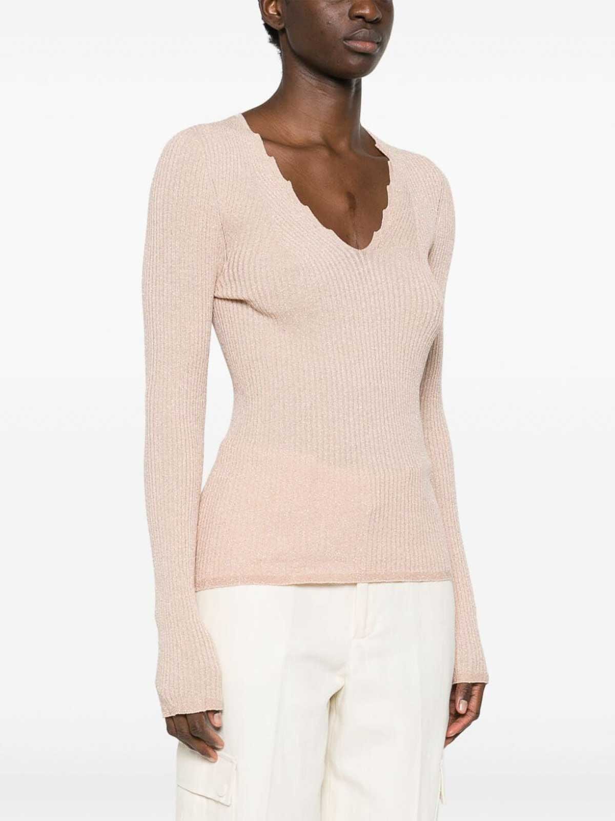 Shop Twinset Ribbed Knit Sweater In Nude & Neutrals