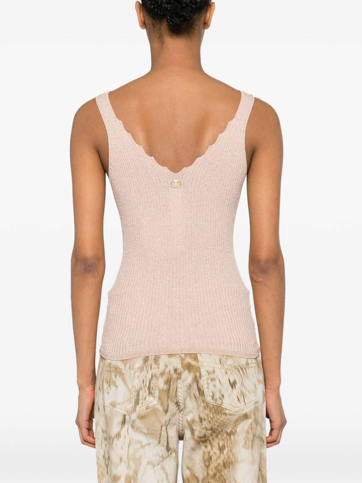 Shop Twinset Ribbed Knit Top In Nude & Neutrals