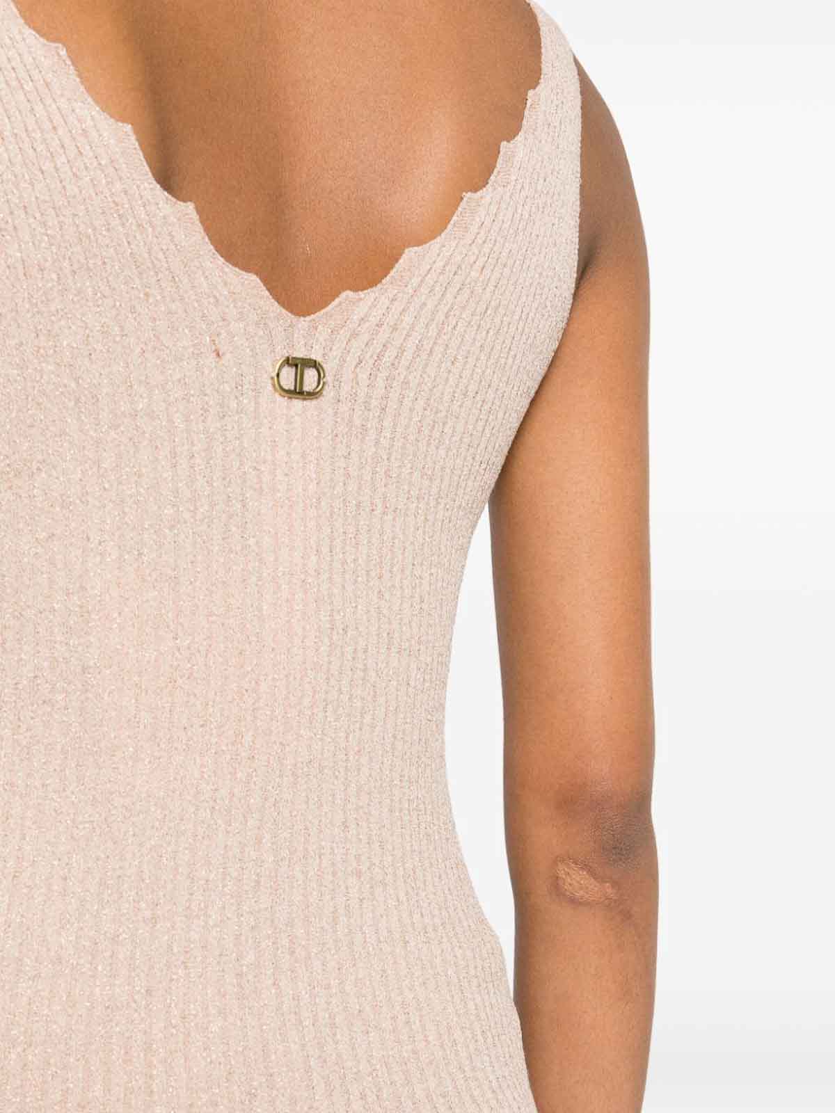 Shop Twinset Ribbed Knit Top In Nude & Neutrals