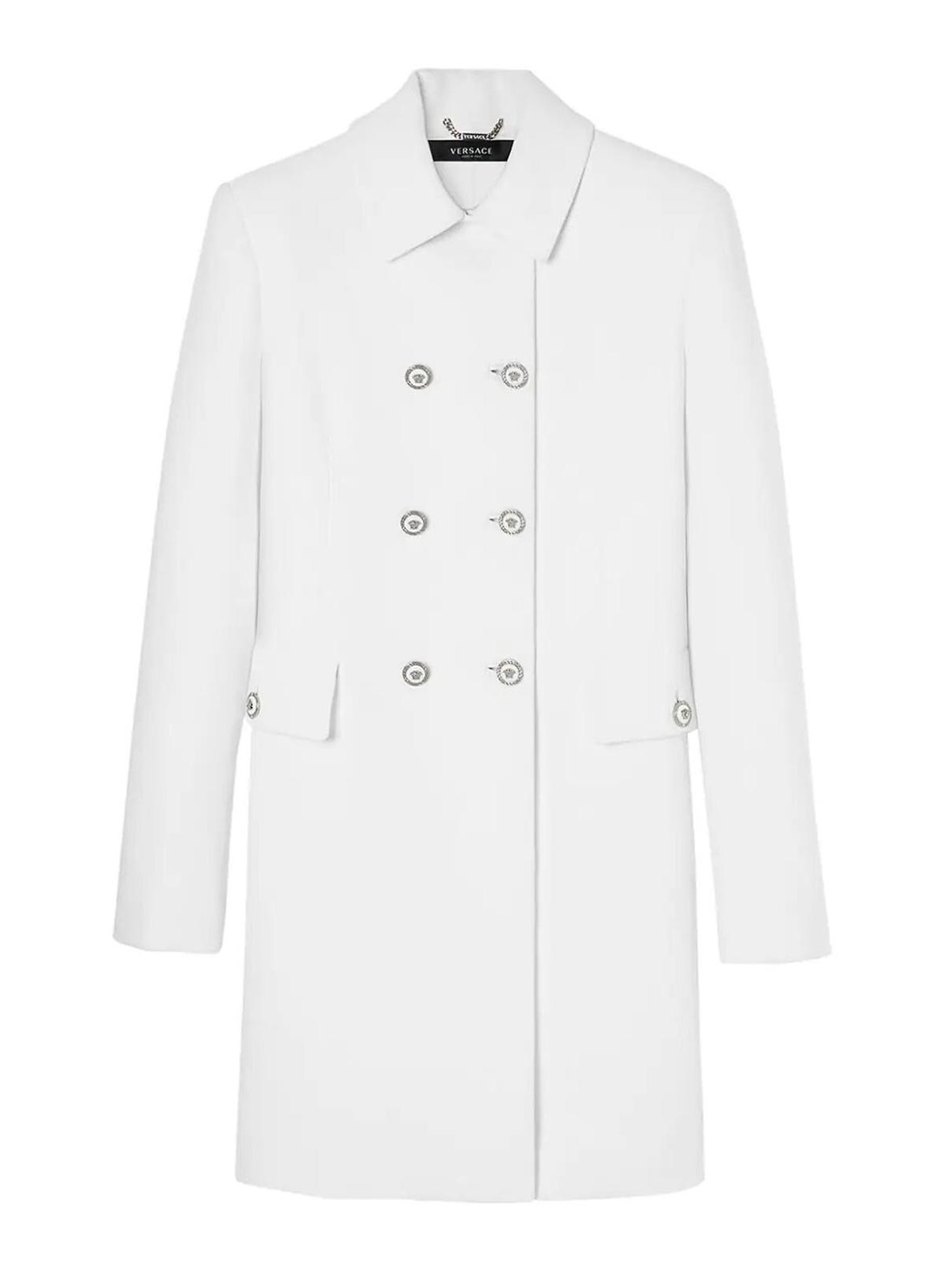 Shop Versace Double-breasted Coat In Blanco