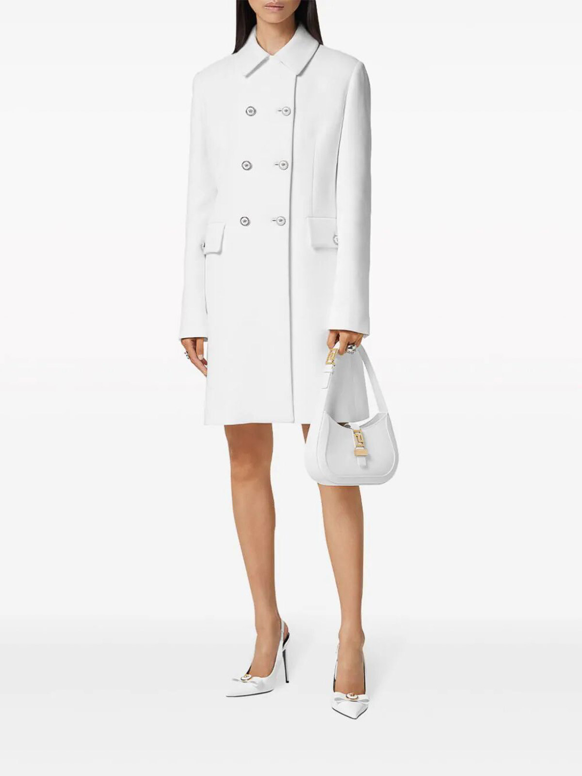 Shop Versace Double-breasted Coat In Blanco