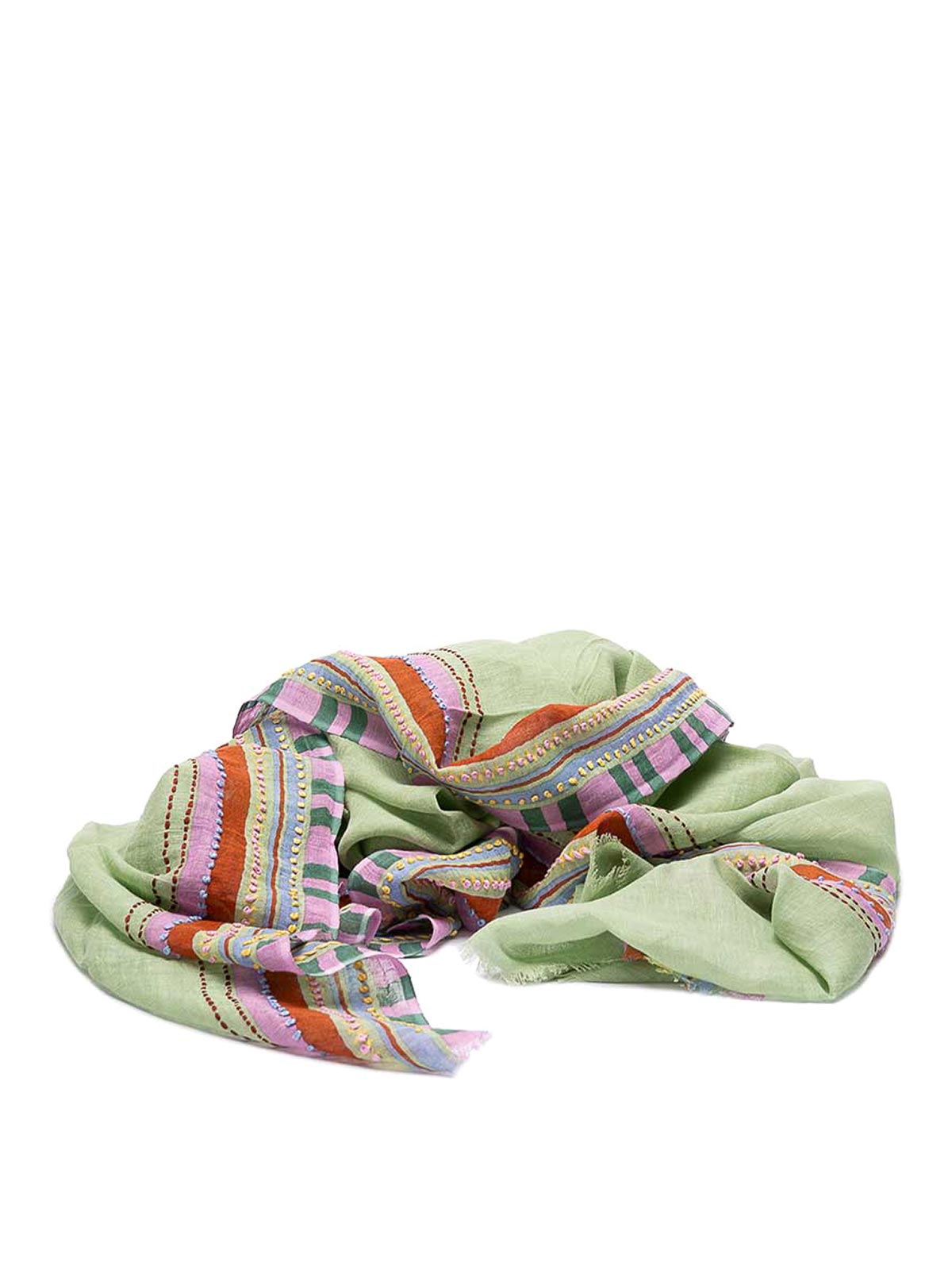 Shop Altea Printed Stole With Embroidery In Light Green
