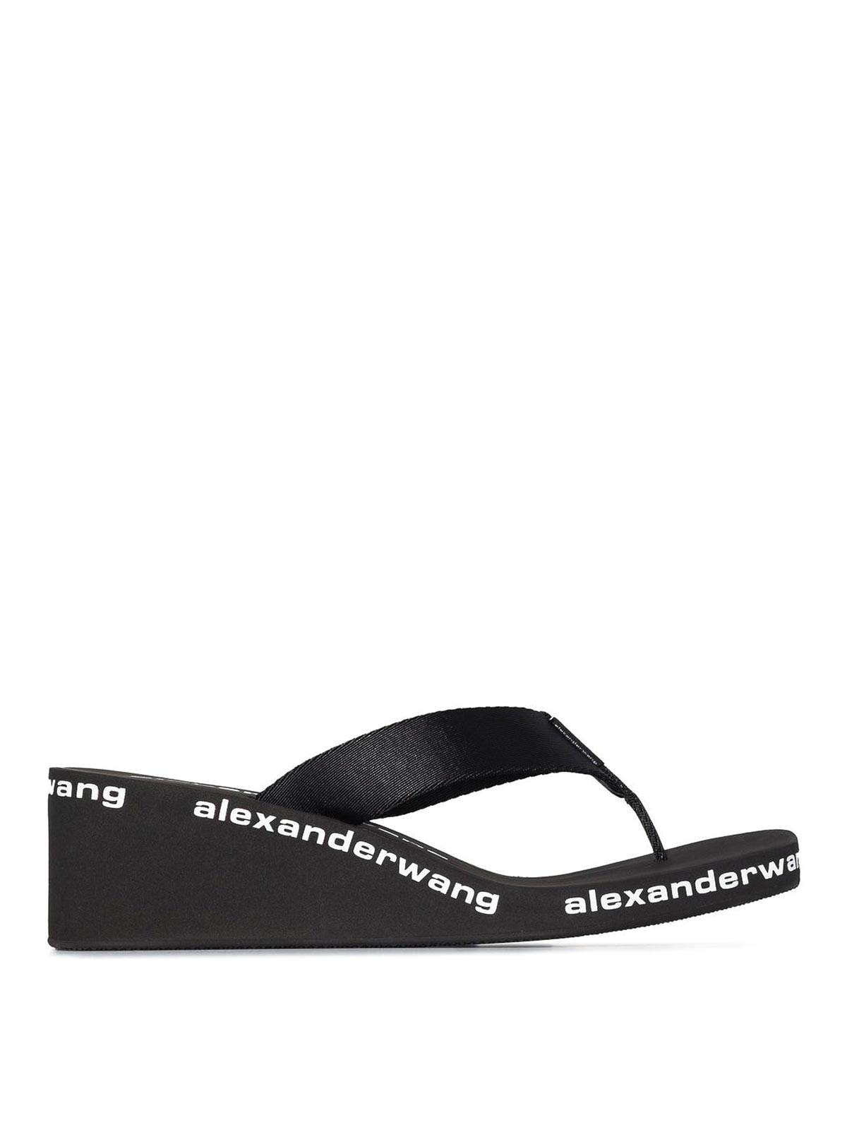 Alexander Wang Logo-print Wedge Flip Flops In Negro