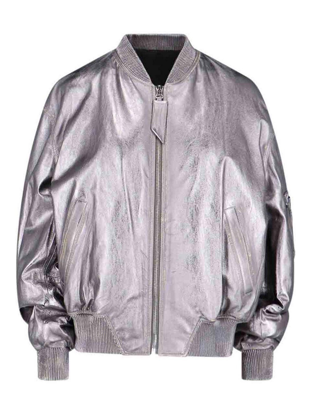 Shop Attico Leather Bomber Jacket In Silver