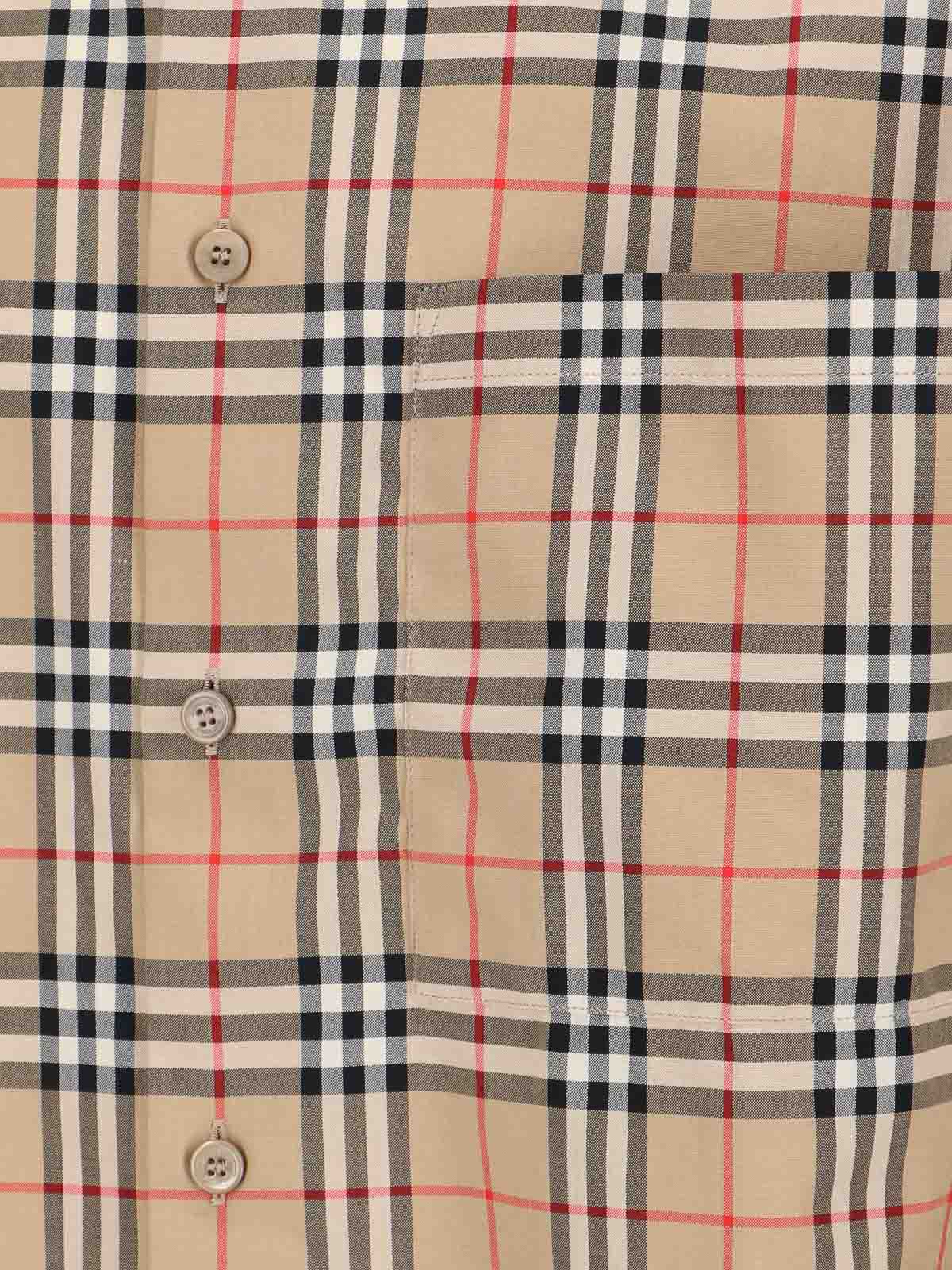 Shop Burberry Simson Check Shirt In Beige