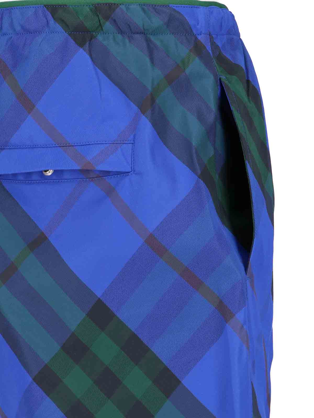 Shop Burberry Check Costume Shorts In Blue