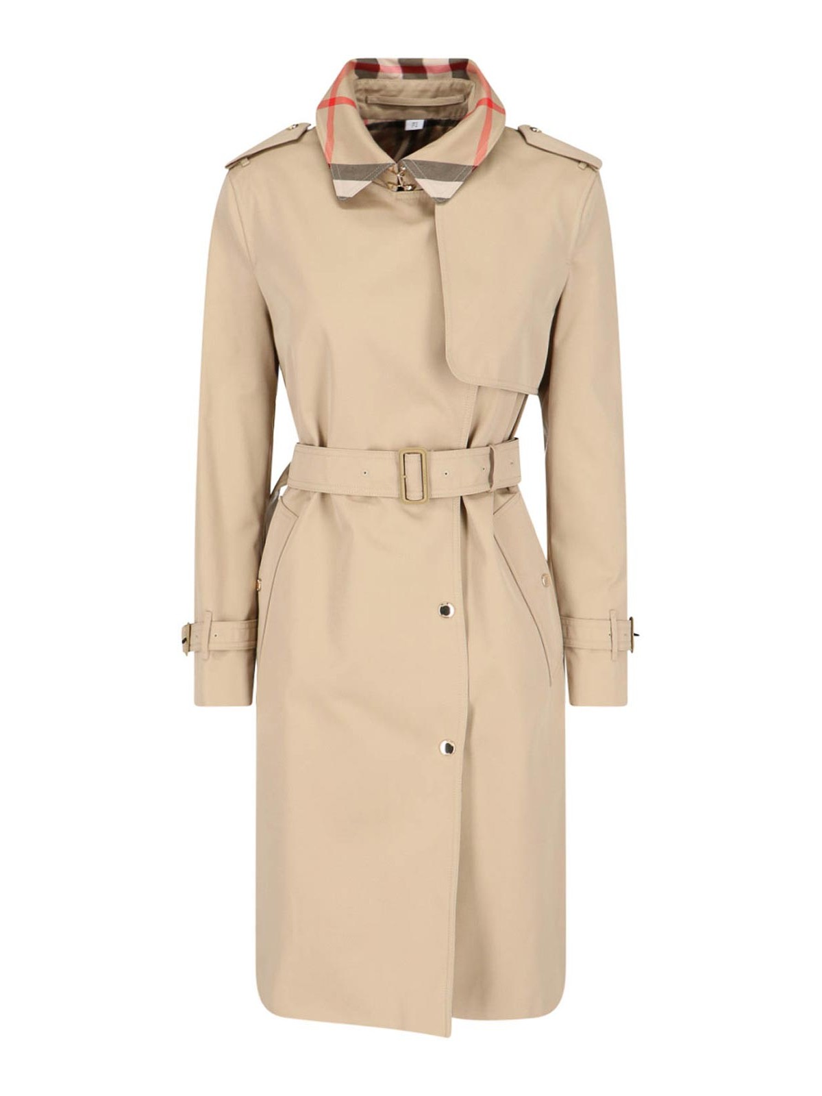 Burberry Check Details Trench Coat In Beige