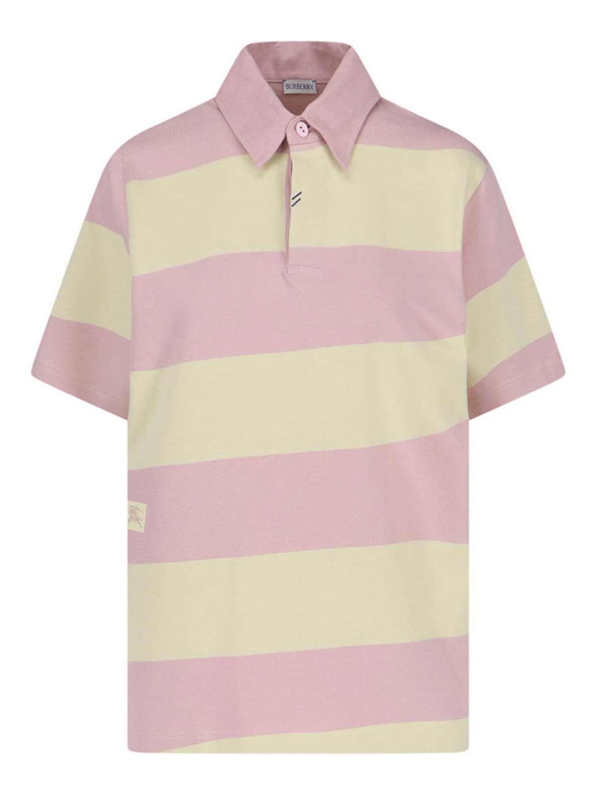 Shop Burberry Striped Polo Shirt In Nude & Neutrals