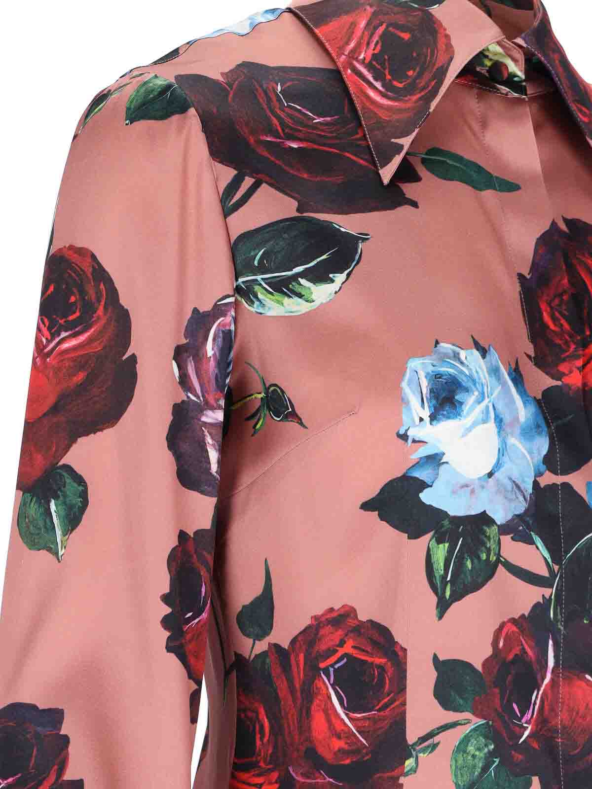 Shop Dolce & Gabbana Rose Print Shirt In Nude & Neutrals