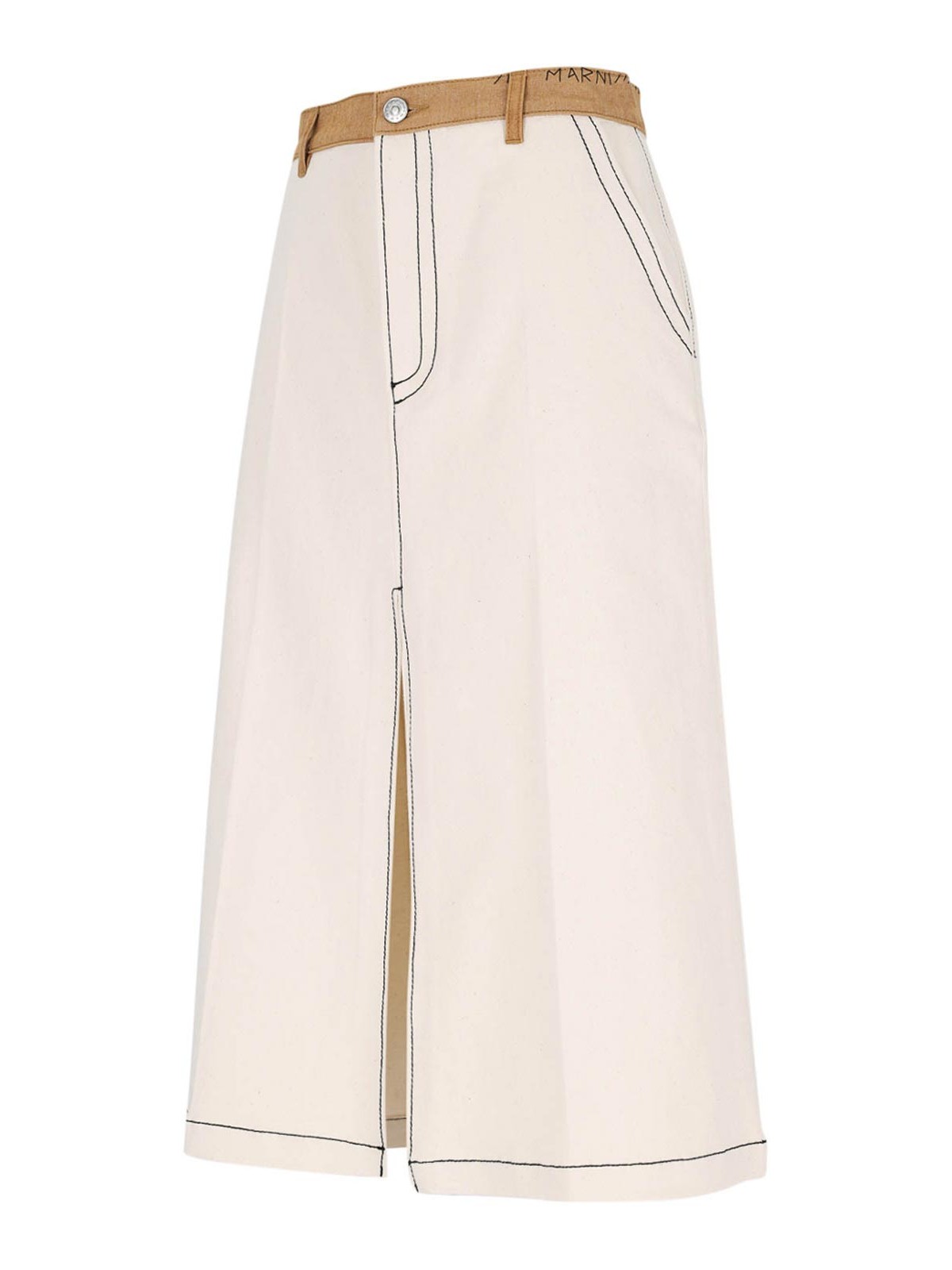 Shop Marni Denim Midi Skirt In White