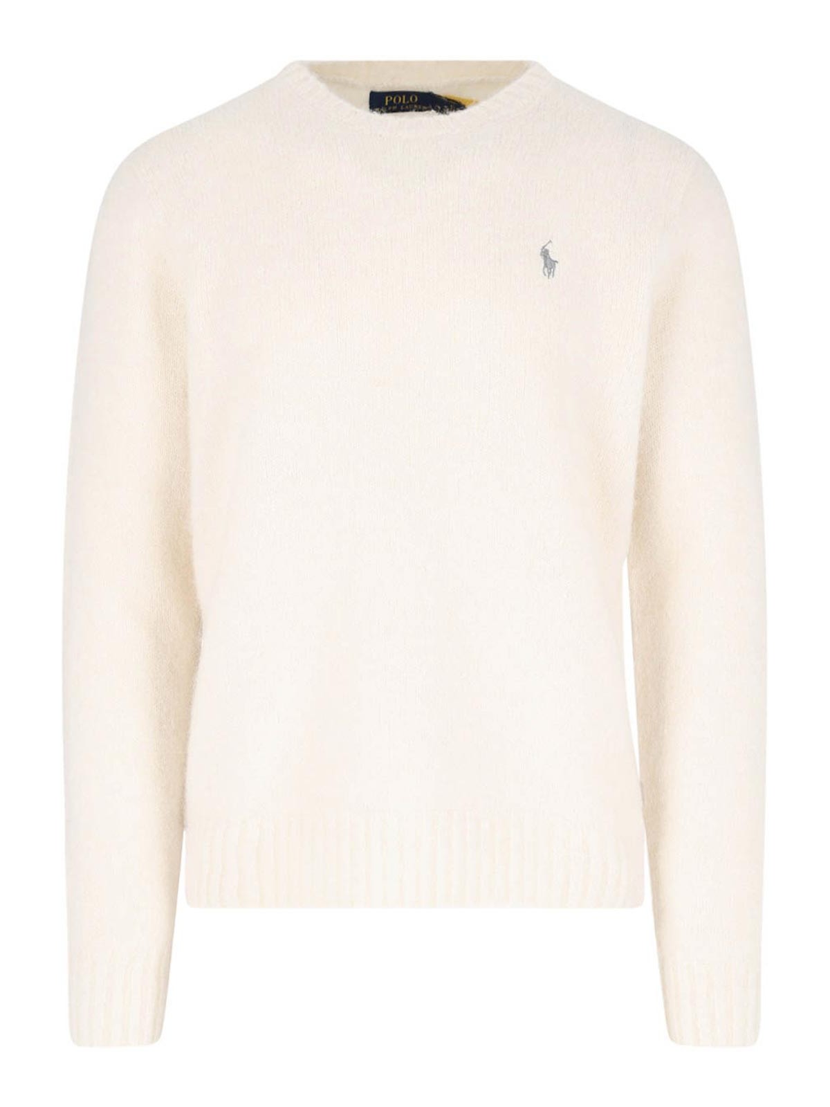 Shop Polo Ralph Lauren Logo Crew Neck Sweater In White