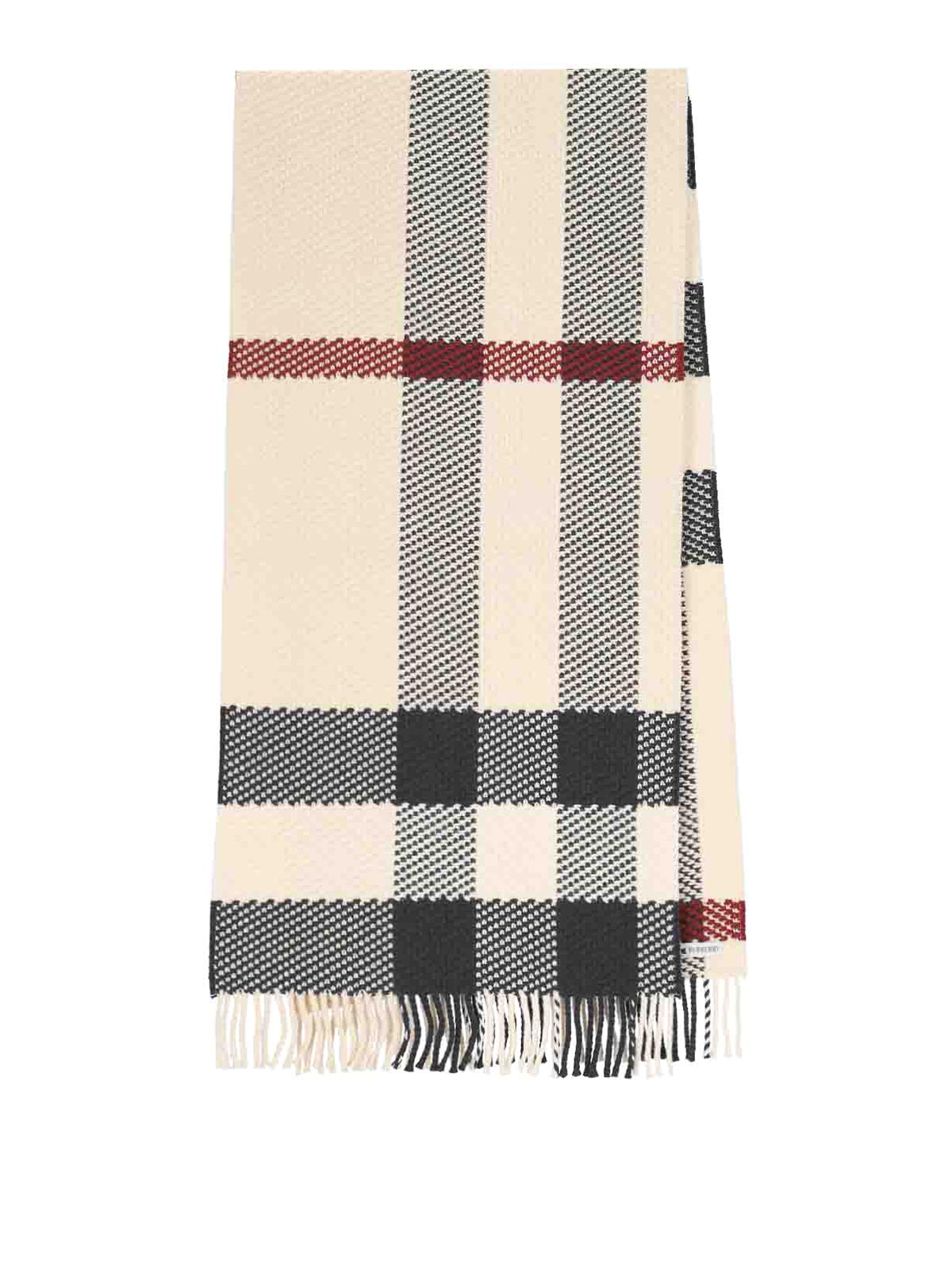 Shop Burberry Check Pattern Scarf In Grey