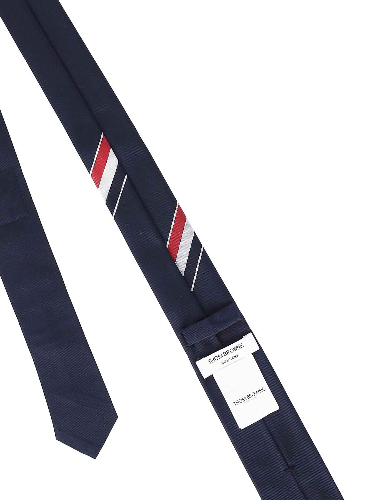 Shop Thom Browne Stripe Detail Tie In Blue