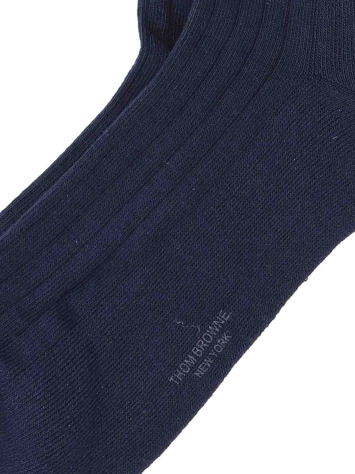 Shop Thom Browne Logo Socks In Blue
