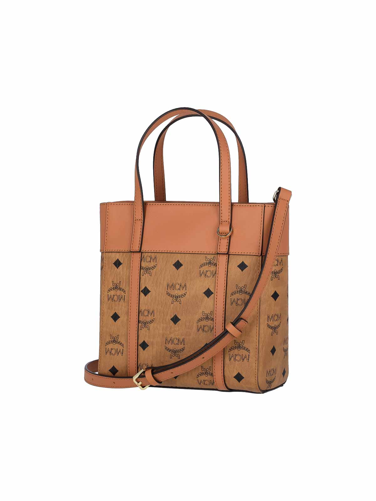 Shop Mcm Mini Monogram Tote Bags In Brown