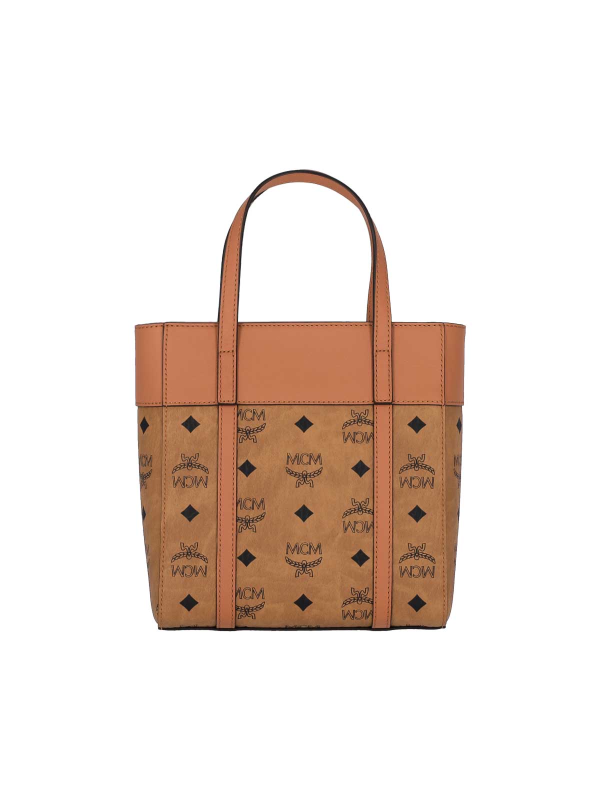 Shop Mcm Mini Monogram Tote Bags In Brown