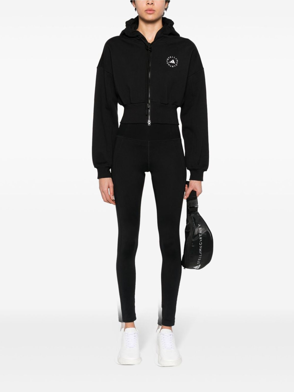 Shop Adidas By Stella Mccartney Logo Cropped Hoodie In Black