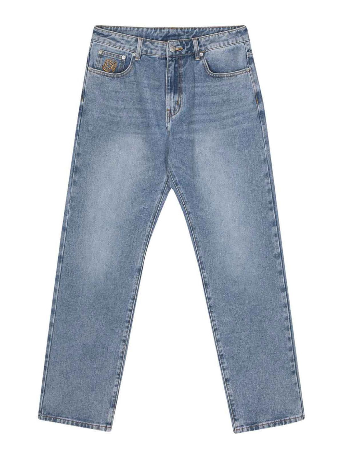 Shop Billionaire Straight Leg Denim Jeans In Lavado Oscuro