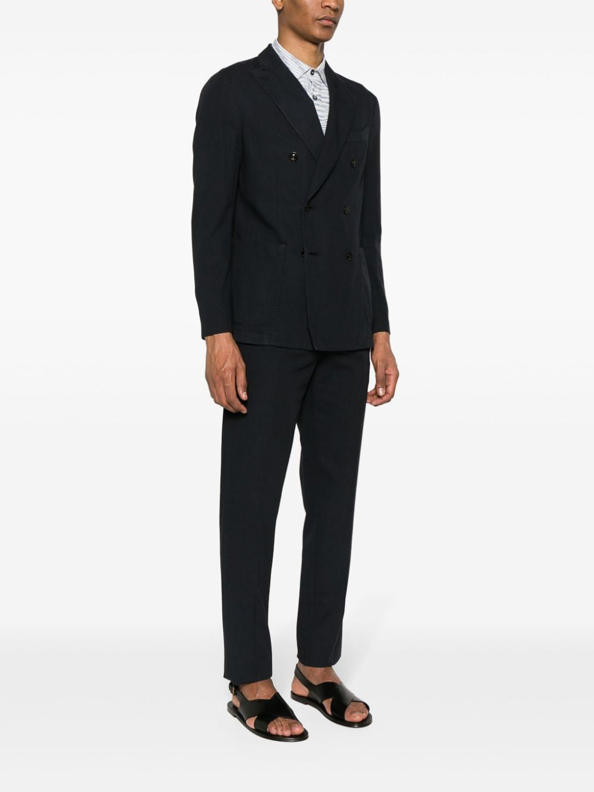 Shop Boglioli Cotton And Linen Blend Double-breasted Suit In Azul