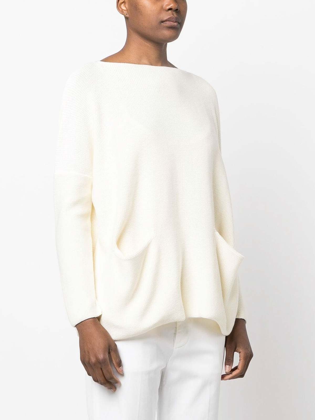 Shop Daniela Gregis Cotton Boat Neck Sweater In Blanco