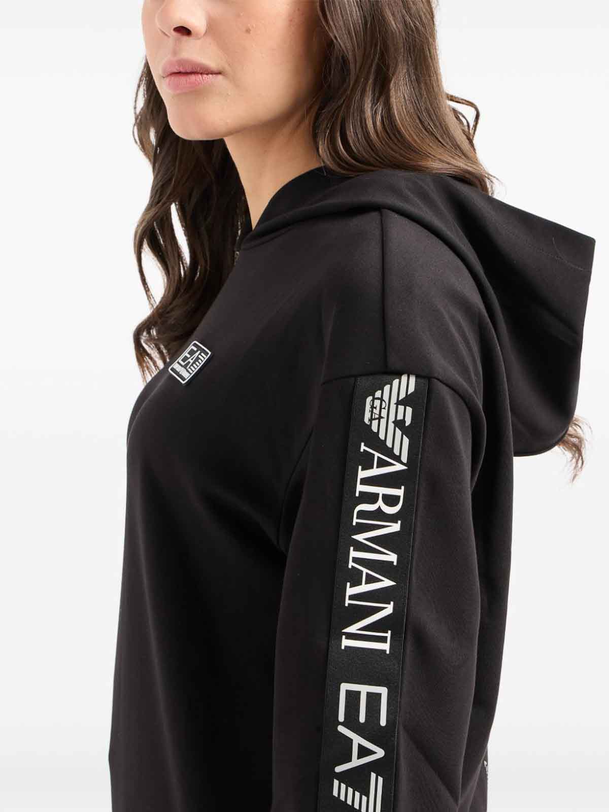 Shop Emporio Armani Logo Cotton Blend Hoodie In Black