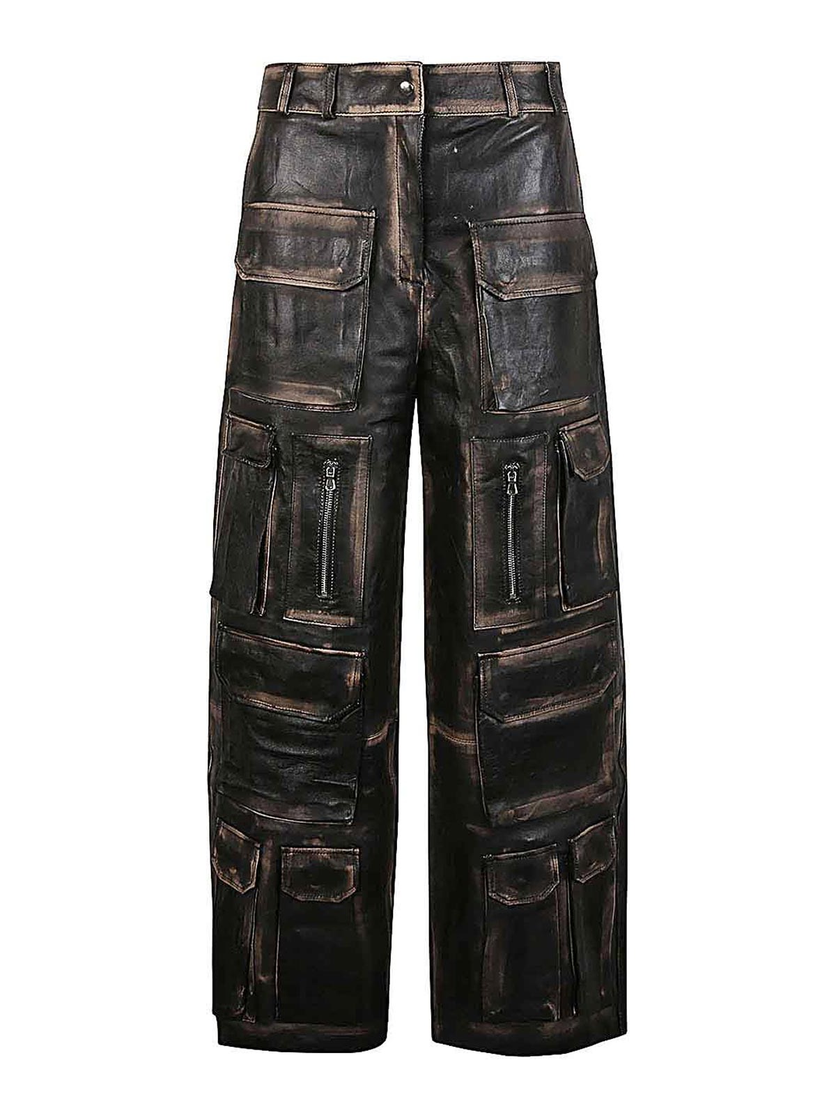 Shop Fermas.club Leather Cargo Trousers In Negro