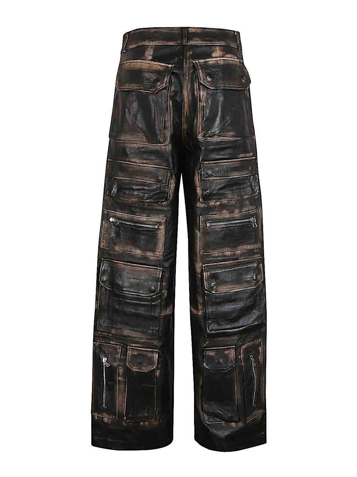 Shop Fermas.club Leather Cargo Trousers In Negro