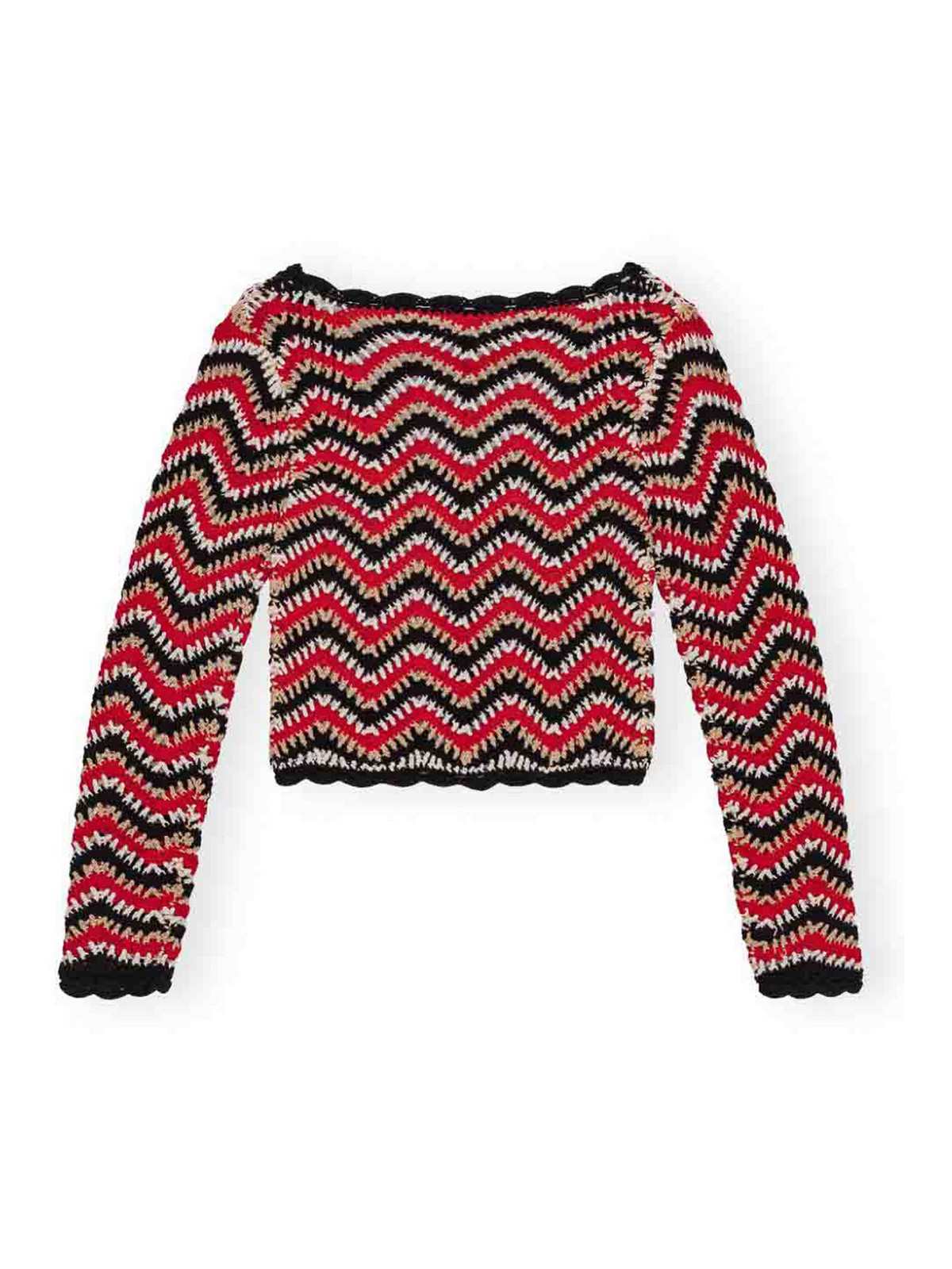 Shop Ganni Crochet Cotton Cardigan In Rojo