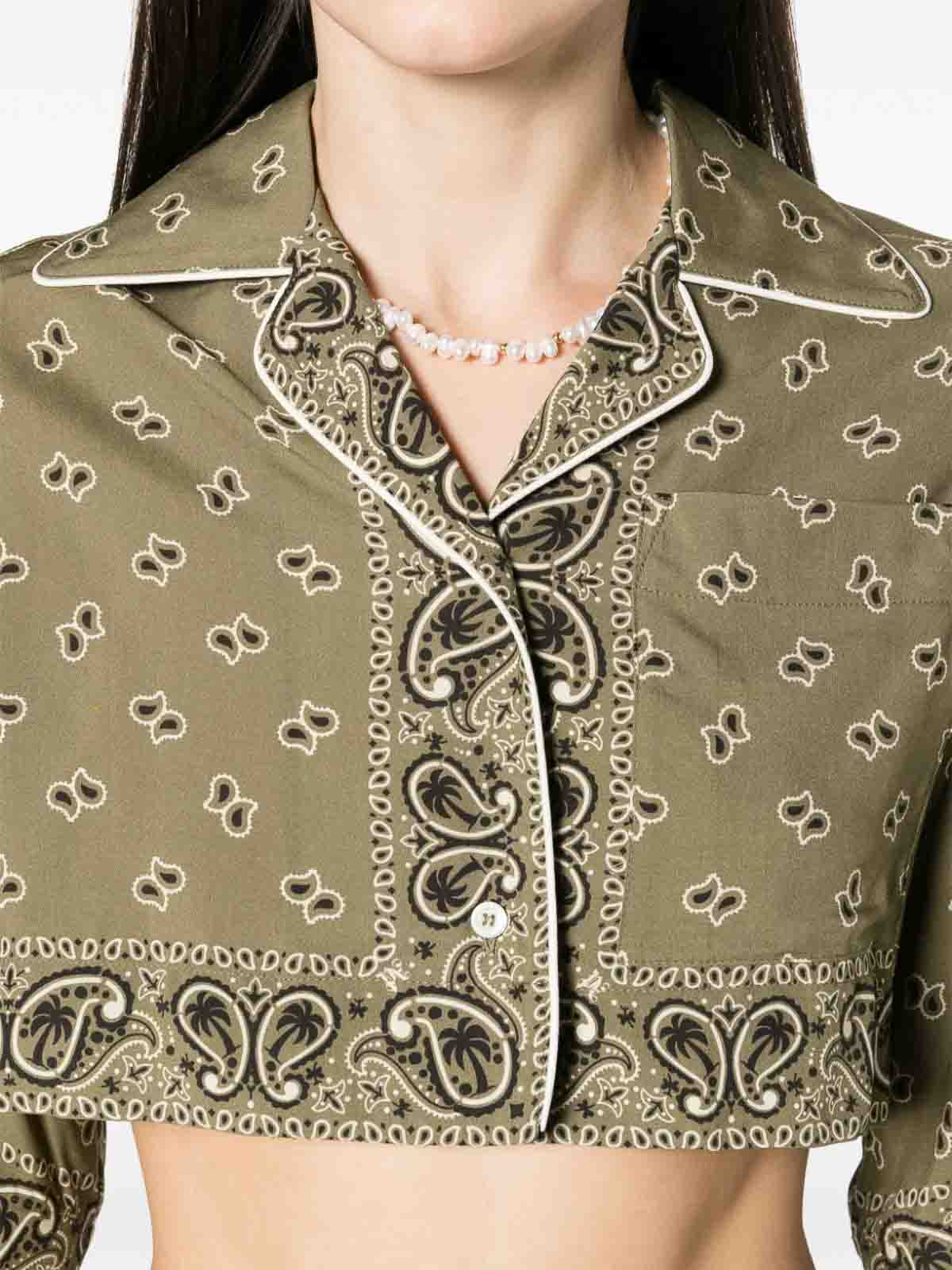 Shop Palm Angels Paisley Print Cropped Shirt In Verde