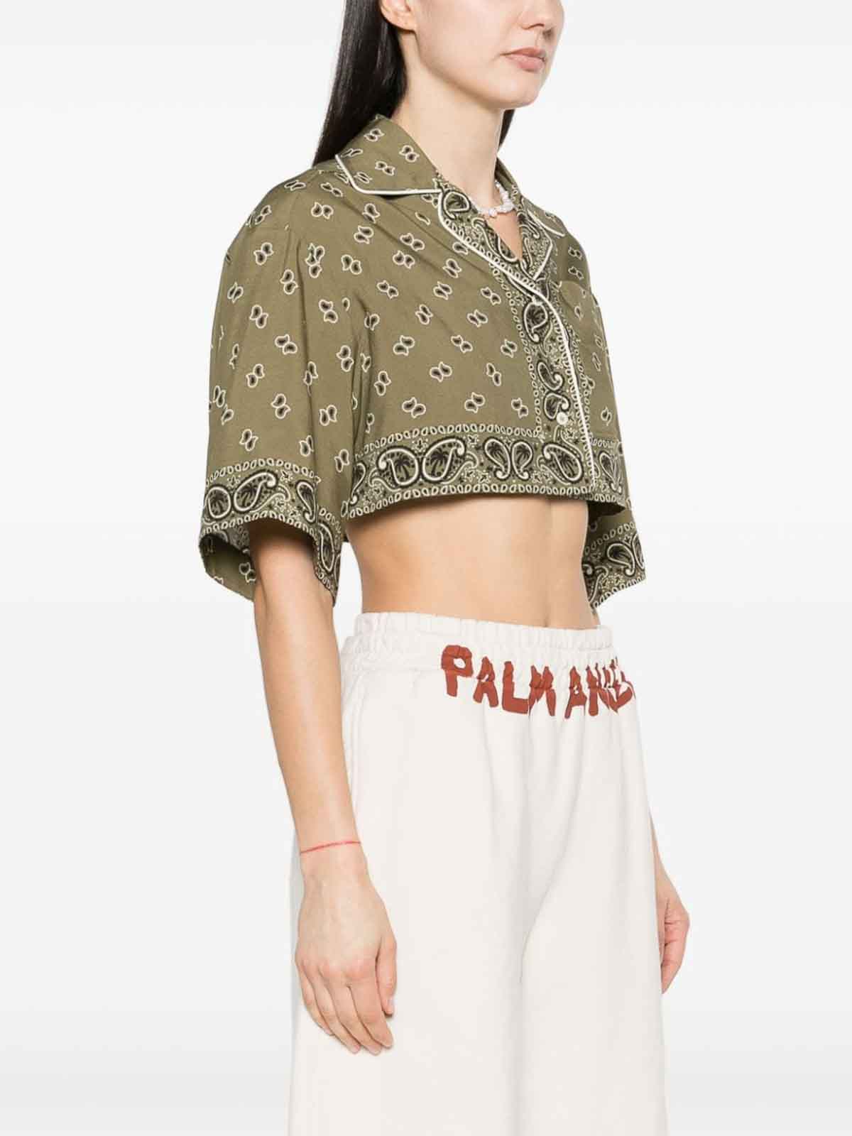 Shop Palm Angels Paisley Print Cropped Shirt In Verde