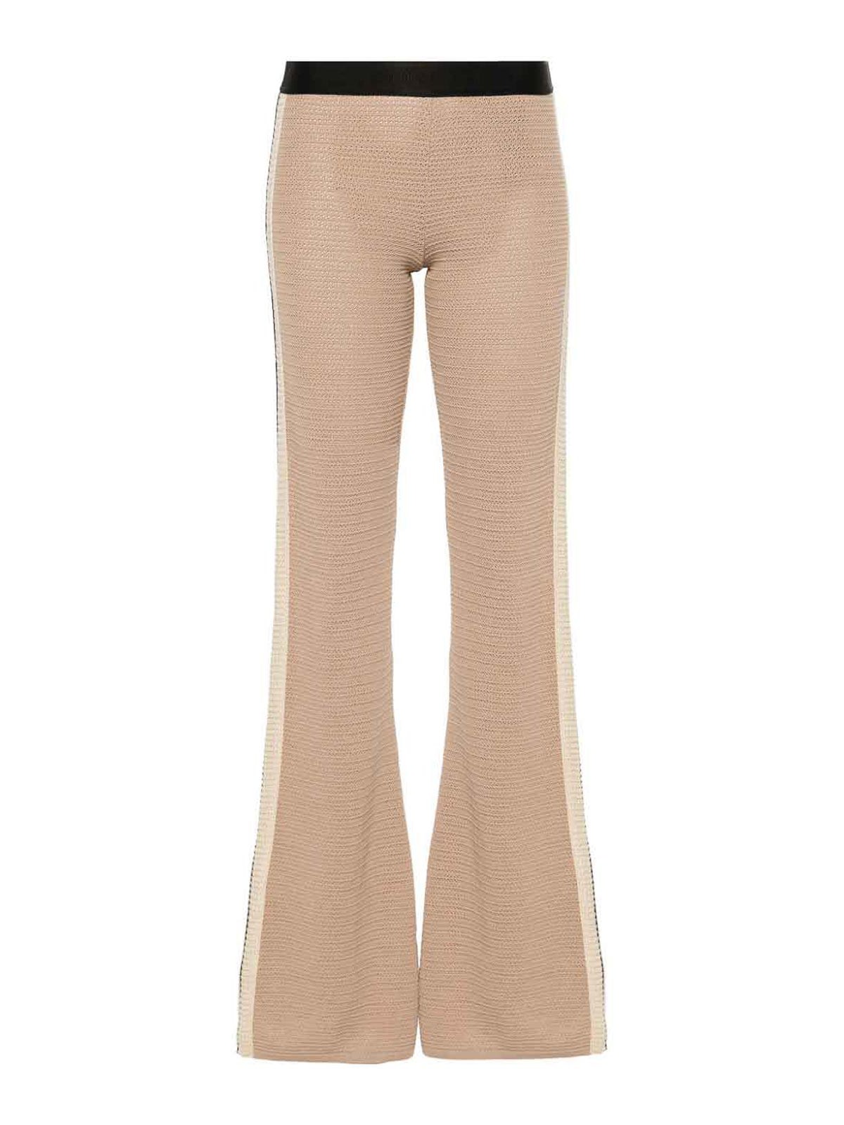 Shop Palm Angels Logo Tape Knitted Trousers In Beis