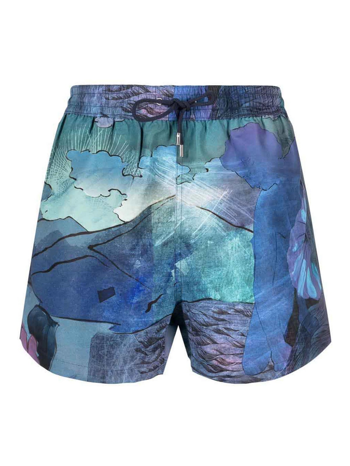 Shop Paul Smith Narcissus Print Swim Shorts In Blue