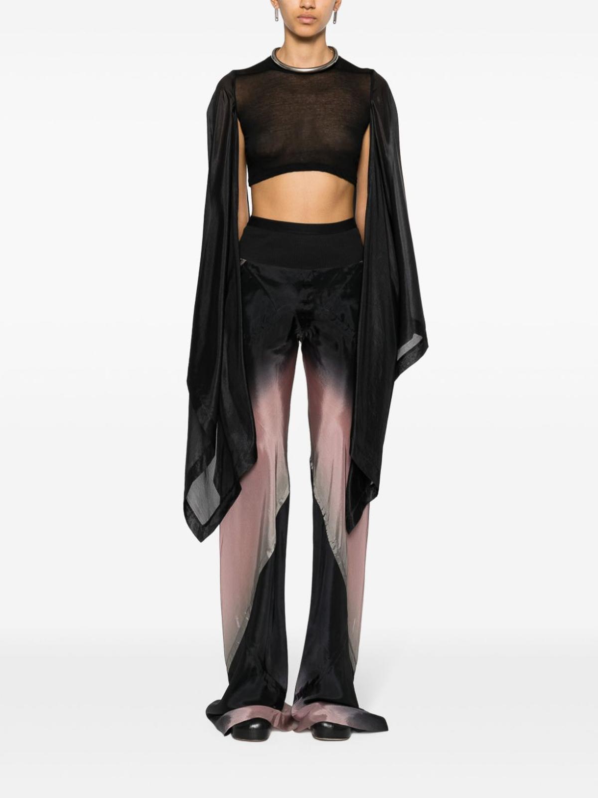 Shop Rick Owens Long Sleeve Cropped T-shirt In Negro