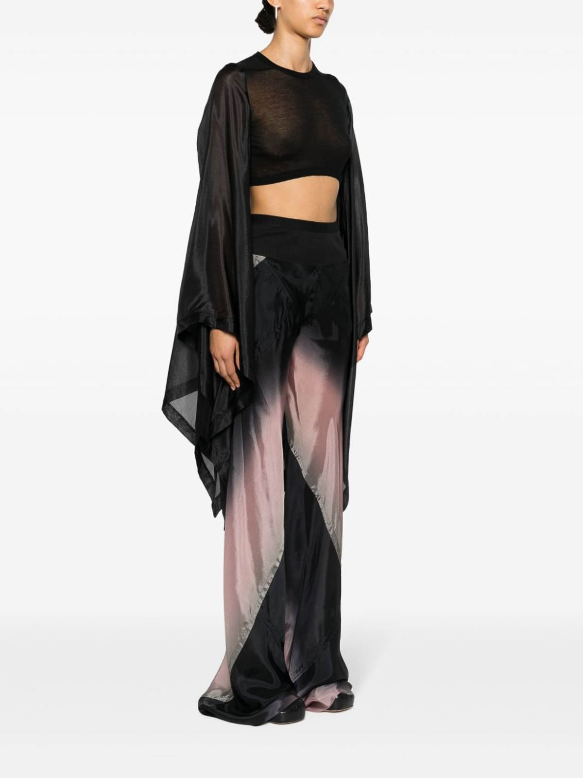 Shop Rick Owens Long Sleeve Cropped T-shirt In Negro