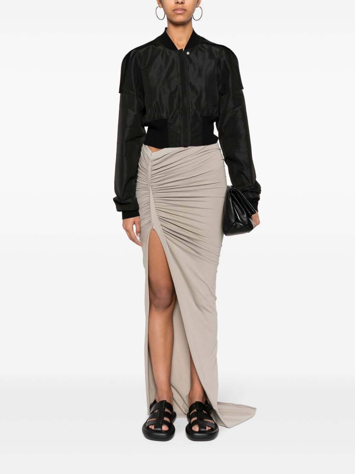 Shop Rick Owens Long Skirt In Gris Claro