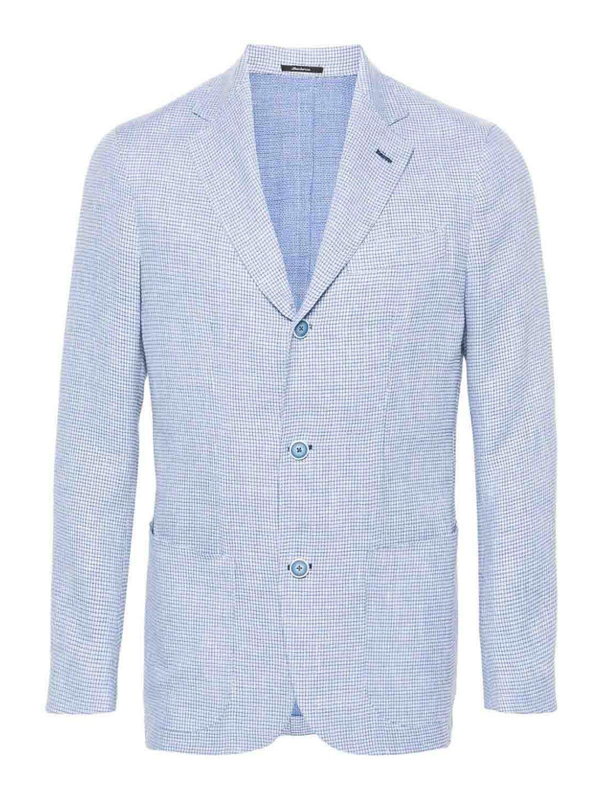 Shop Sartorio Linen And Wool Blend Jacket In Azul