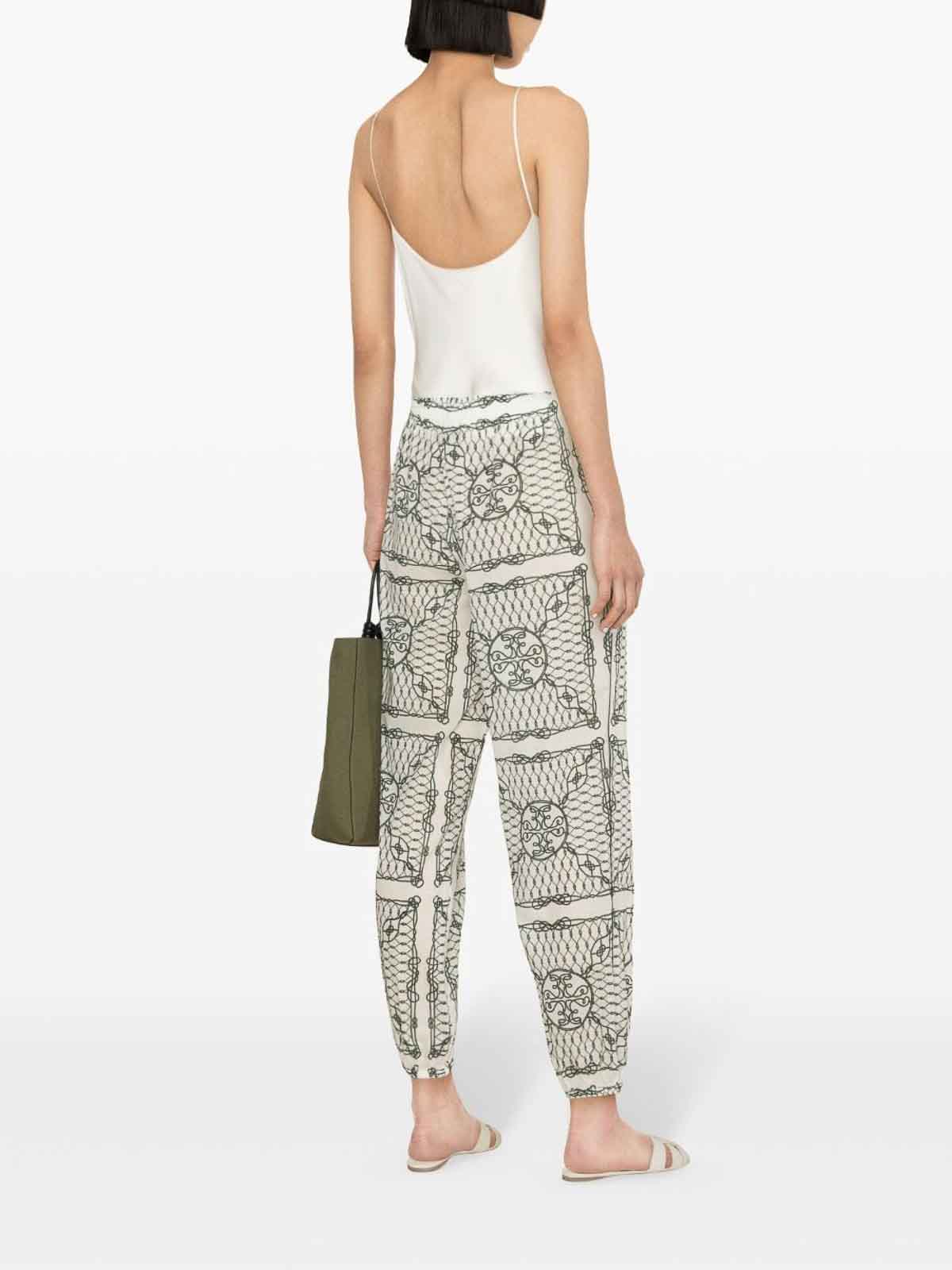 Shop Tory Burch Printed Cotton Trousers In Blanco