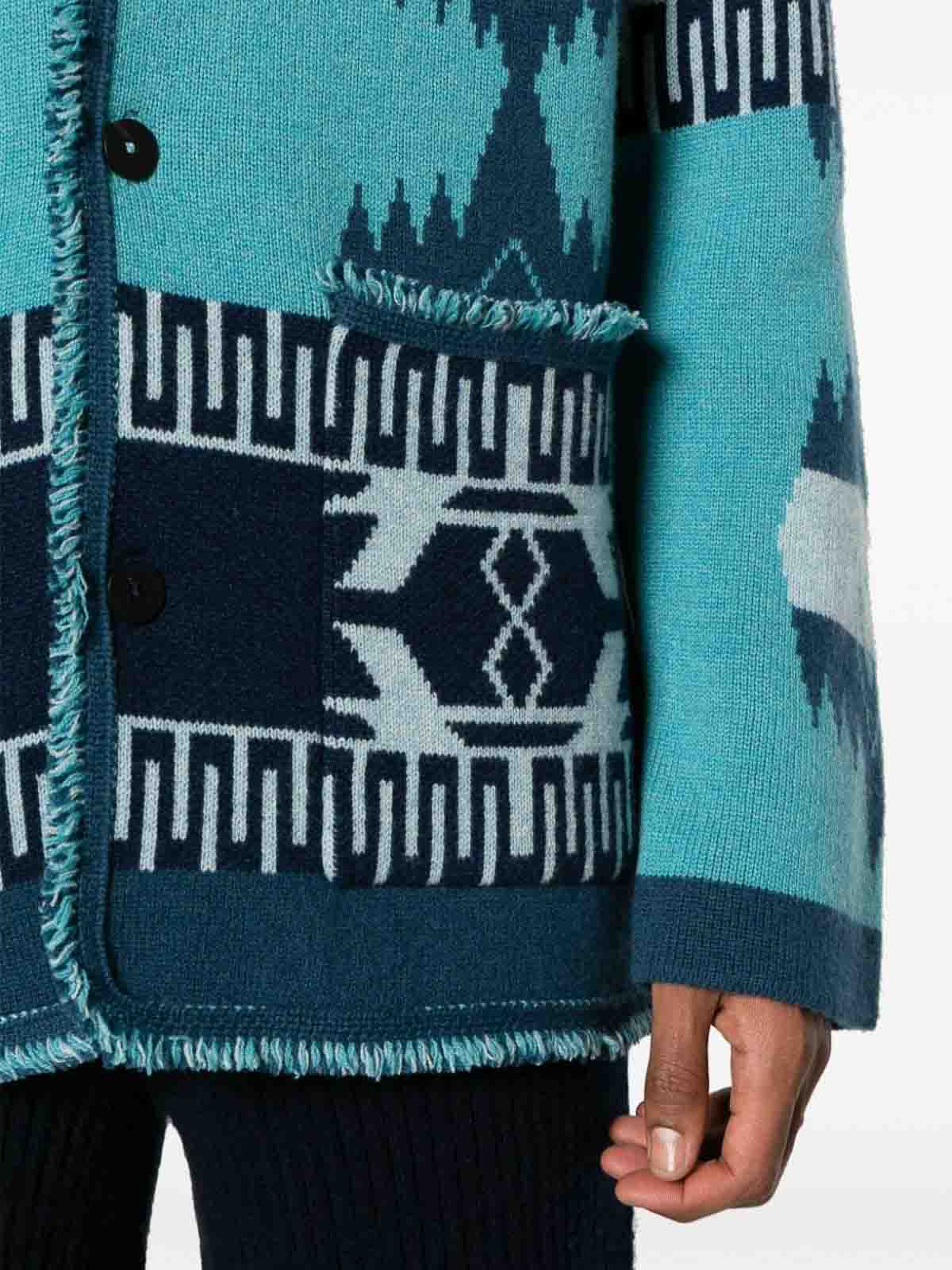 Shop Alanui Icon Jacquard Cashmere Cardigan In Azul