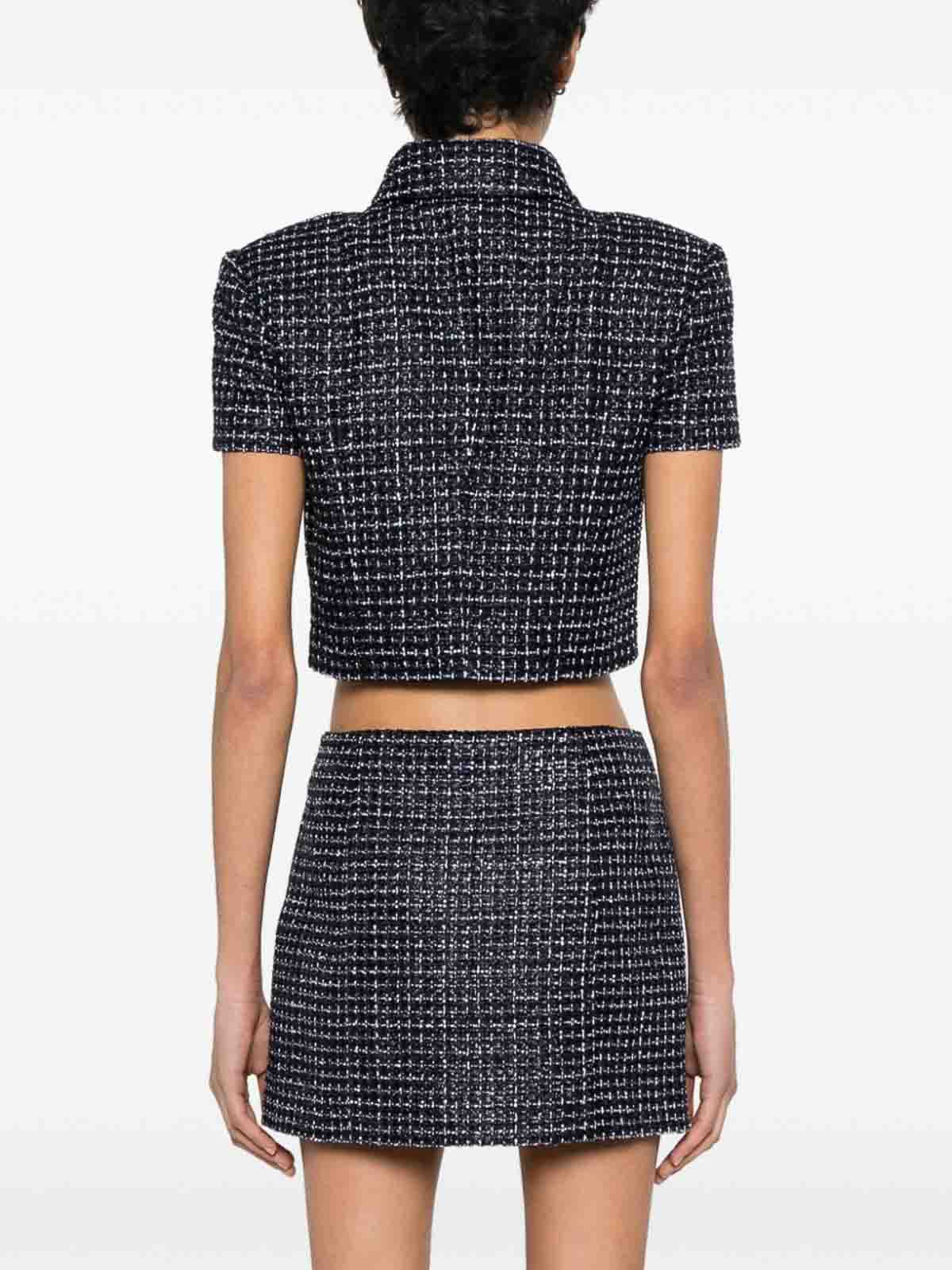 Shop Alessandra Rich Checked Tweed Cropped Jacket In Azul