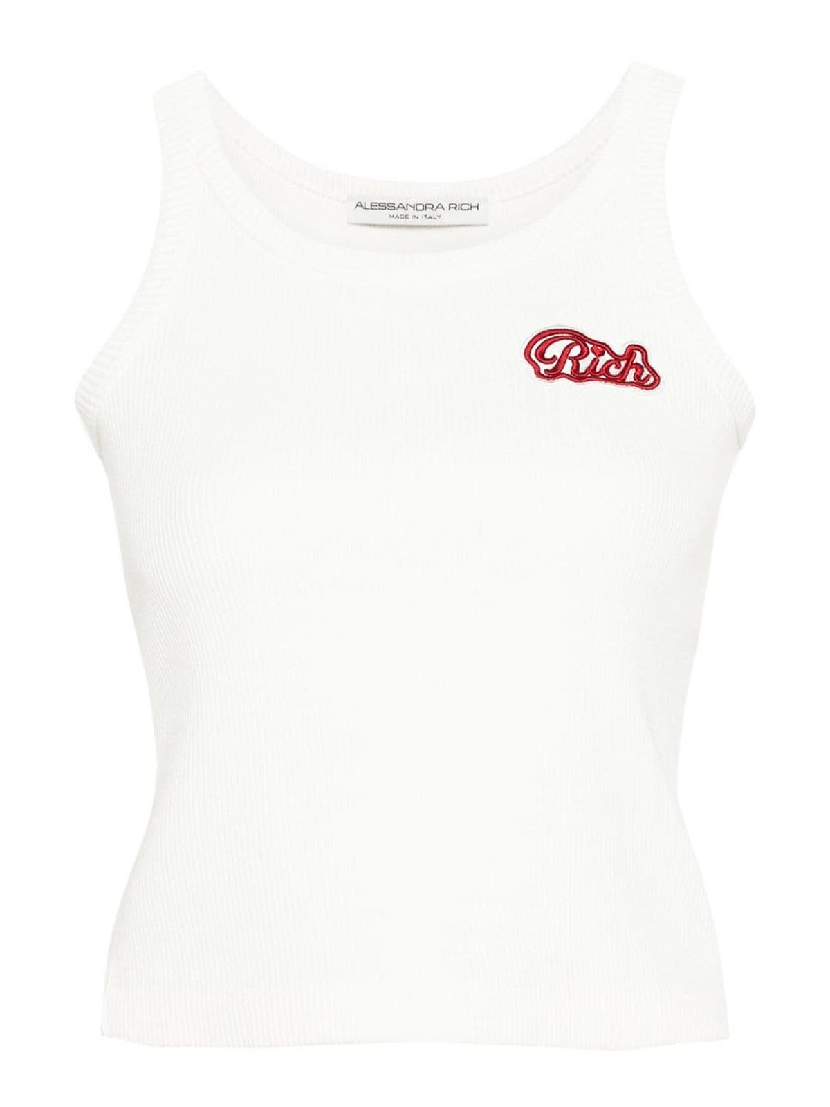Shop Alessandra Rich Logo Ribbed Cotton Tank Top In Beis