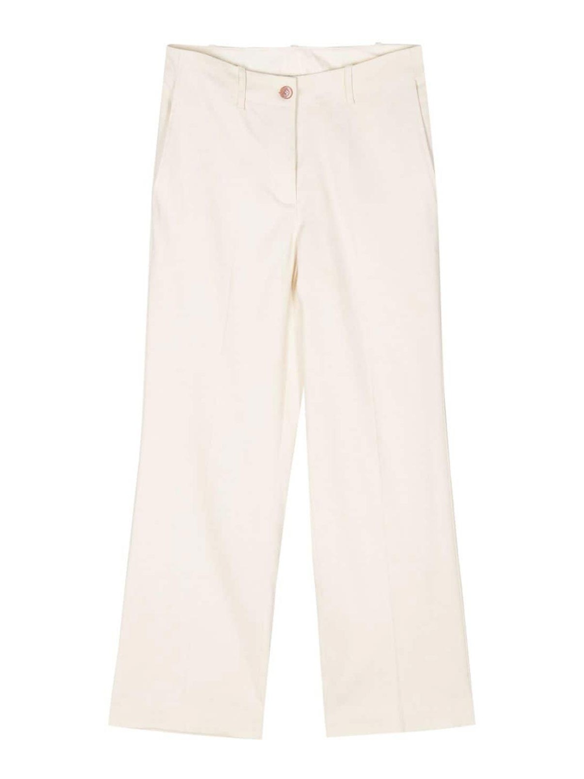 Shop Alysi Flared Linen Cropped Trousers In Blanco
