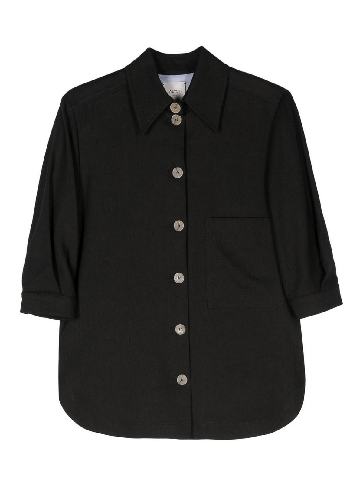 Shop Alysi Linen Overshirt In Negro