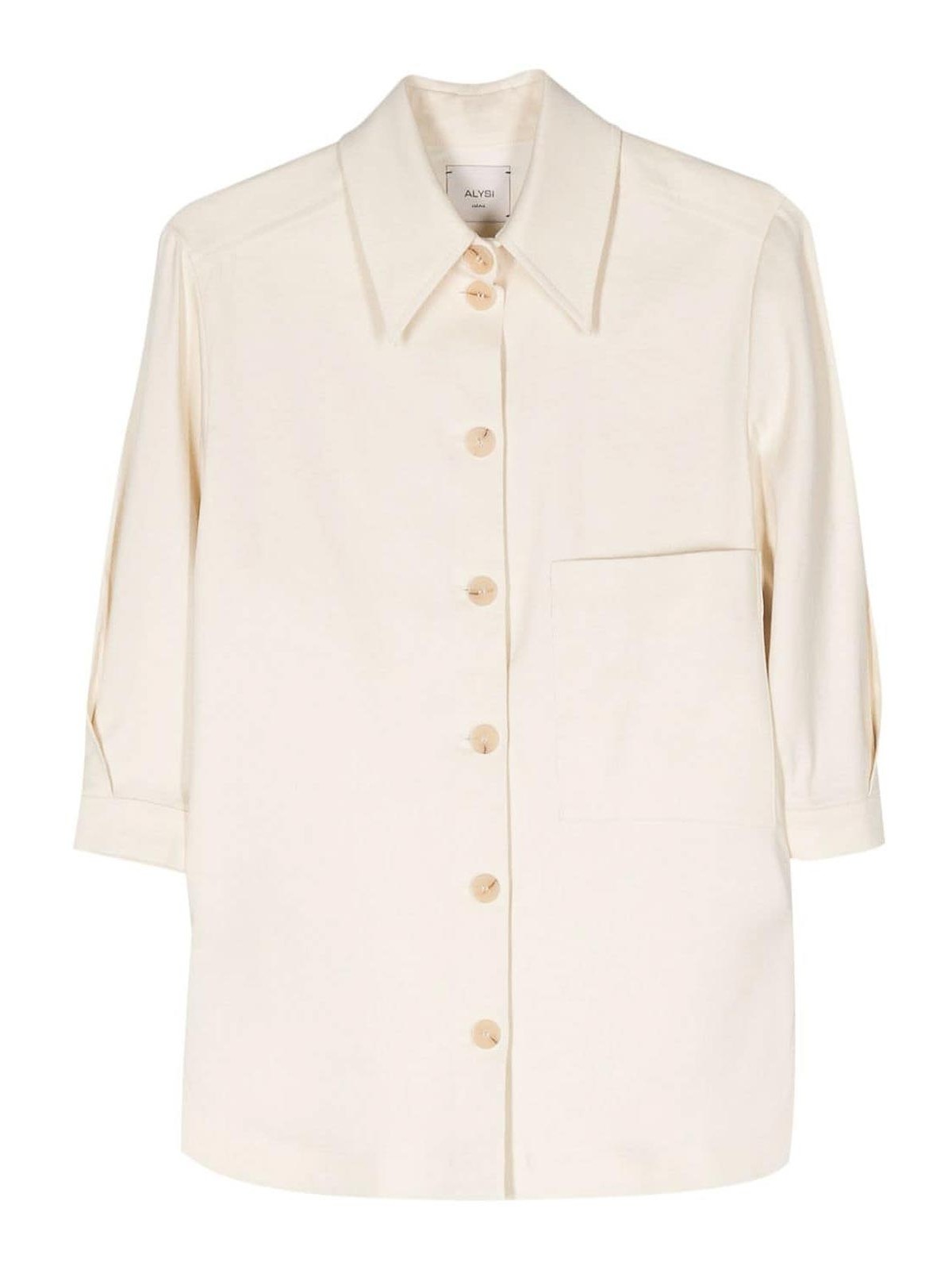 Shop Alysi Linen Overshirt In Blanco