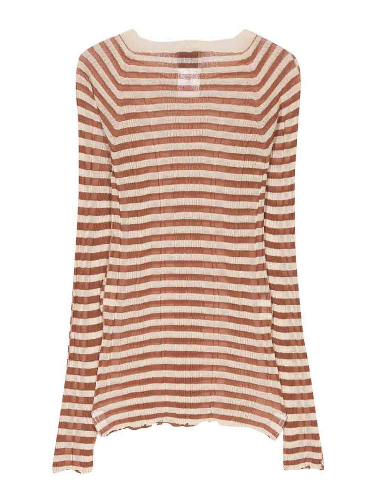 Shop Alysi Striped Cotton Sweater In Marrón