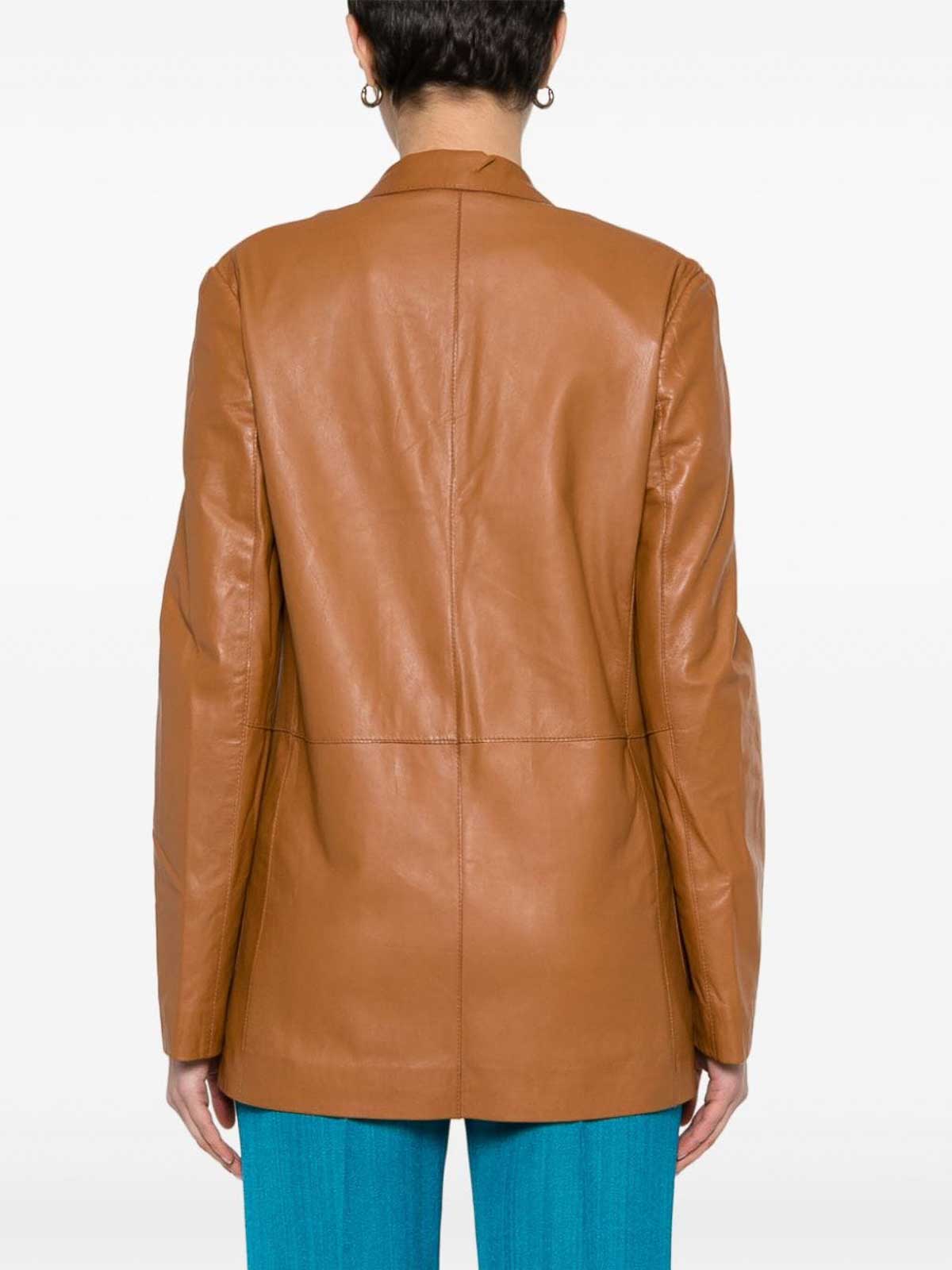 Shop Alysi Metallic Leather Single-breasted Jacket In Marrón