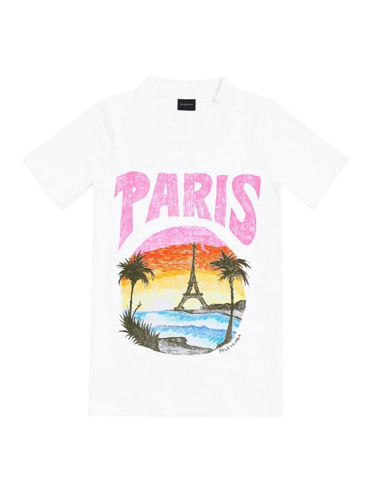 Balenciaga Paris-print Cotton-blend Jersey T-shirt In Blanco