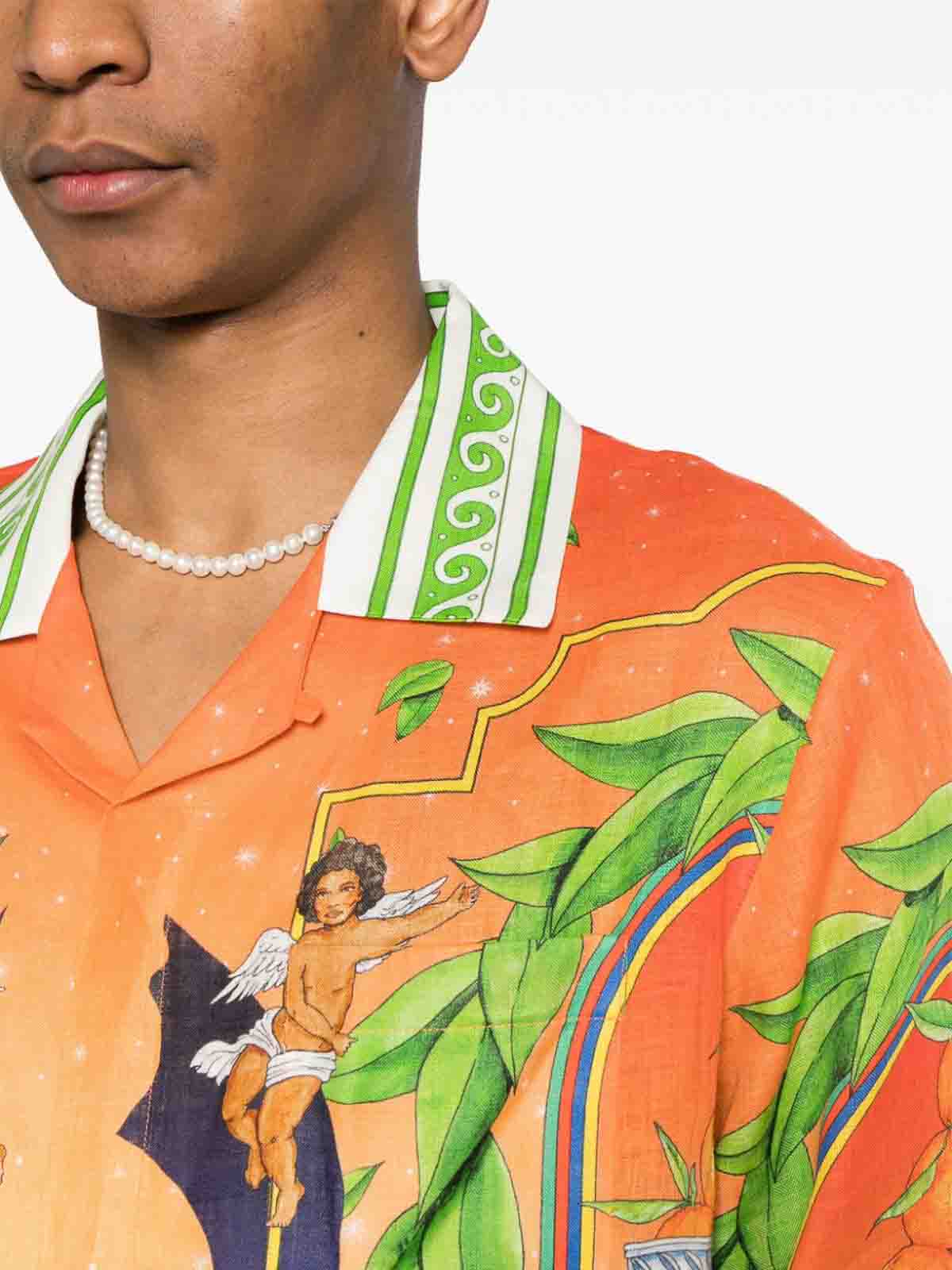 Shop Casablanca Printed Linen Shirt In Naranja