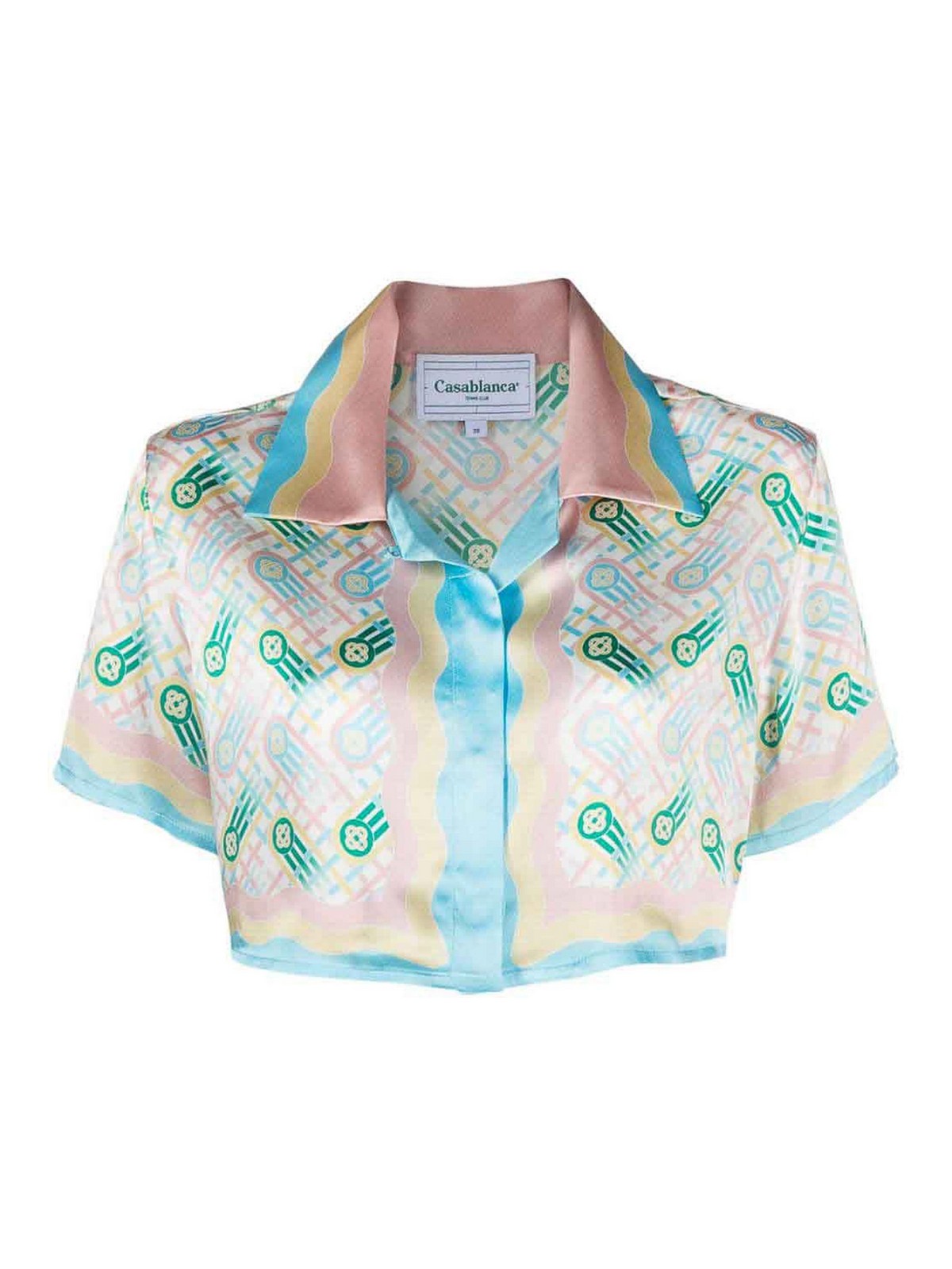 Shop Casablanca Printed Silk Cropped Shirt In Blanco